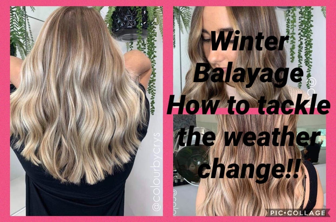 winter balayage 2020 in text over collage