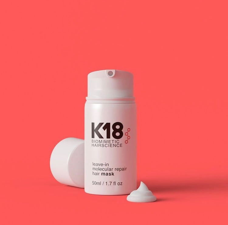 K18 Hair Mask on red background