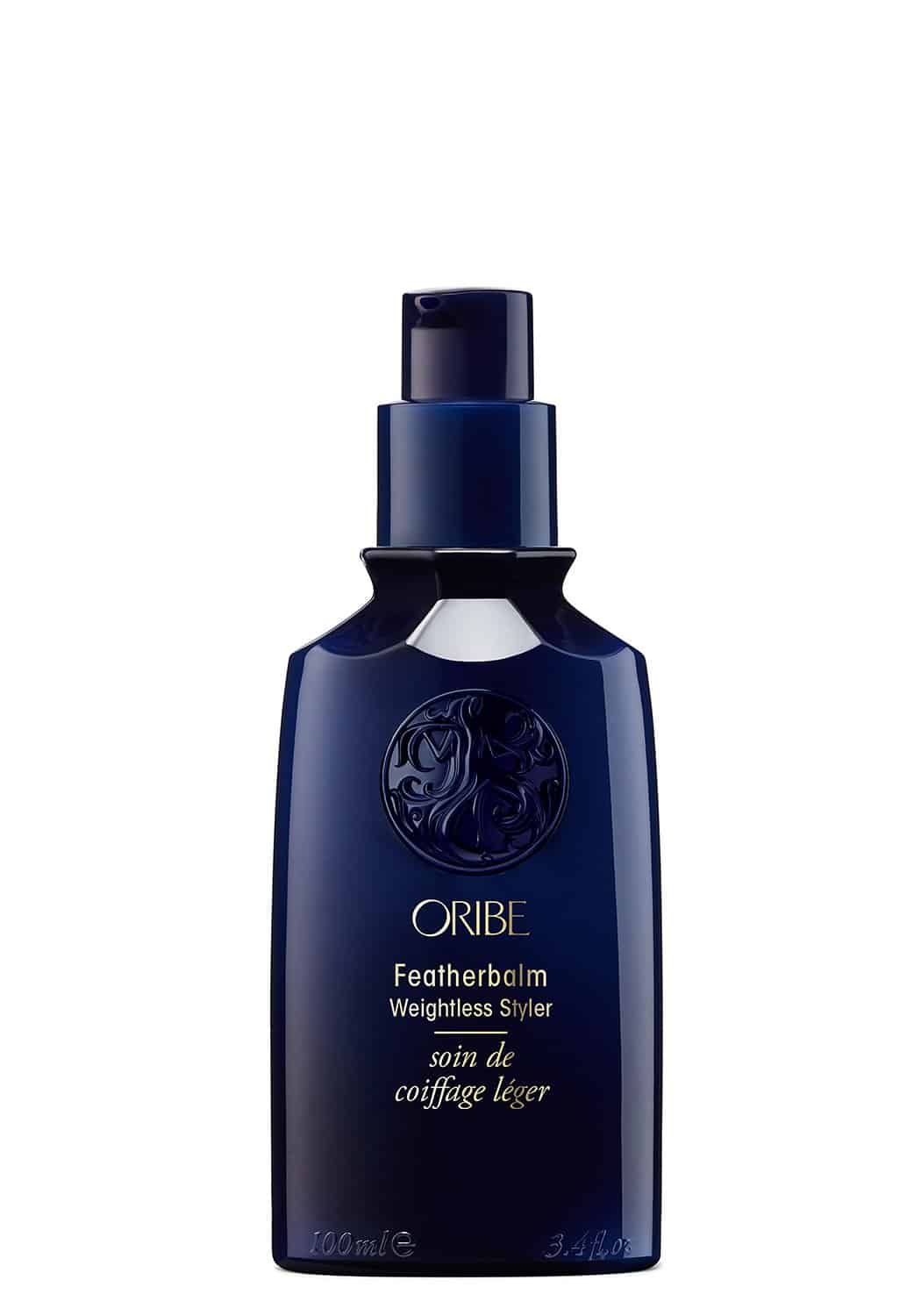 Oribe Featherbalm Weightless Styler blue bottle with gold text